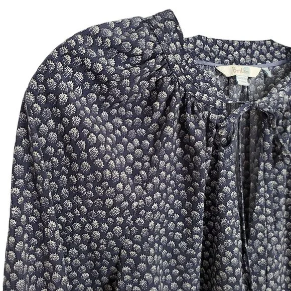 Boden Size 12 12R Blouse Peasant Boho Puff Sleeve Ribbon Tie Keyhole Blouson - Picture 4 of 7